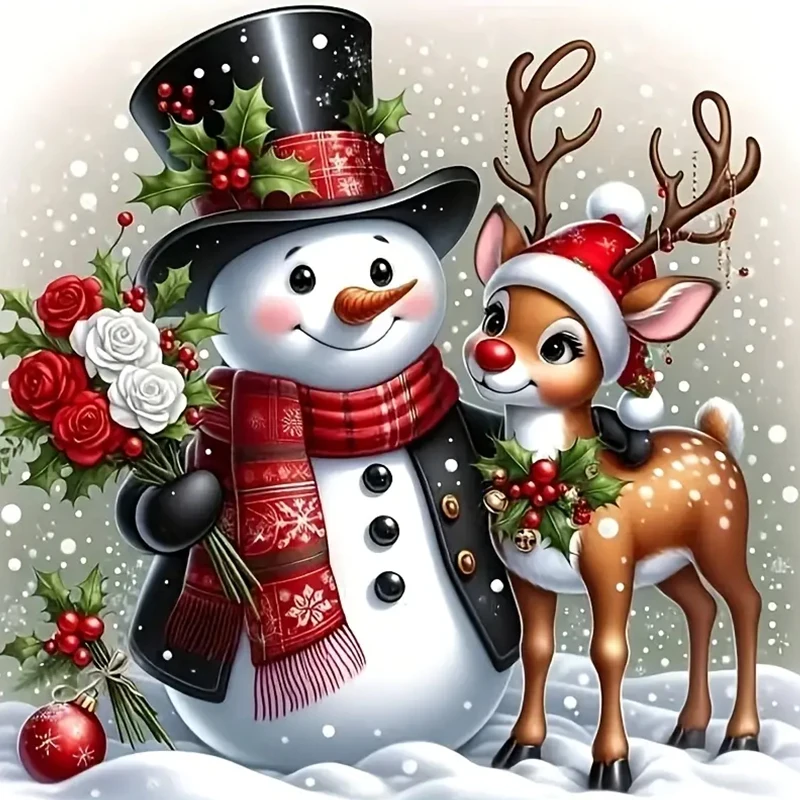 Weihnachts-Schneepuppe und Sika-Hirsch-Diamant-Malerei-Set, DIY-Diamant-Set für Erwachsene, volles Diamant-Heimdekorations-Malset, rahmenloses Kunsthandwerk