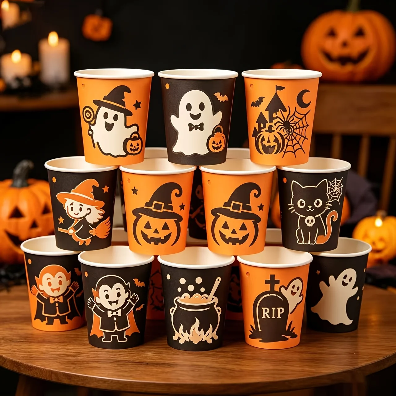 9 Halloween-Ausschnitt-Malschablonen, wiederverwendbar, mit aufgedruckten Bildern von Hexen, Geistern, Kürbissen, Fledermäusen und Cartoon-Katzen; geeignet für Bastelarbeiten, Taschen, Holzbretter und Papier-Graffiti-Sprühlackierungsdekorationen. – Detail 1