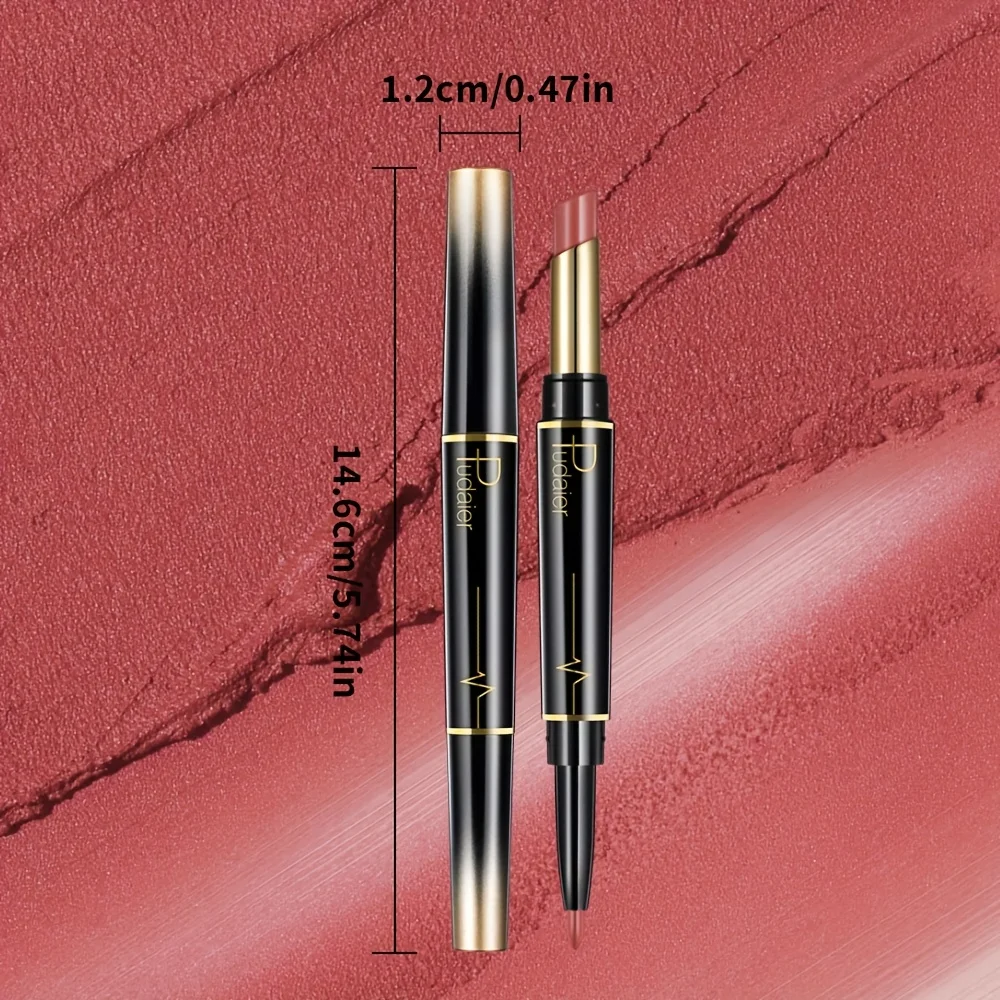 Double-headed lipstick - lip liner and lip gloss, moisturizing formula, not easy to smudge, suitable for daily use and parties.