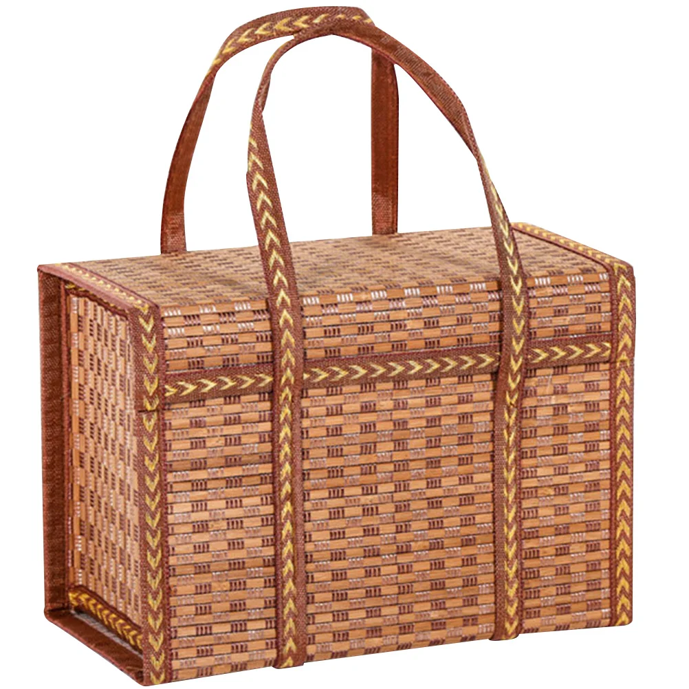 

Bamboo Egg Basket with Cover Ergonomic Handle Storage Basket for Gift Packaging Household Organization Desktop Fruit