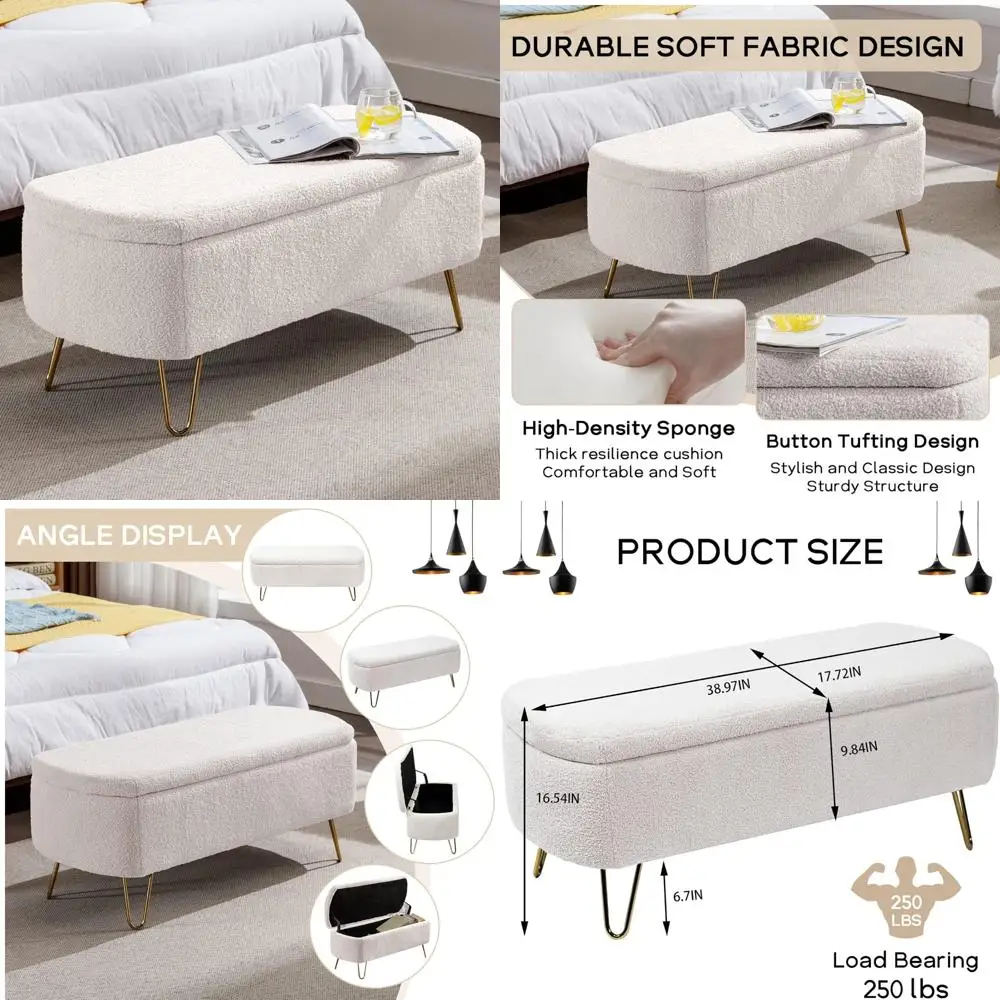 مقعد عثماني للتخزين بنمط عتيق، مقعد مدخل منجد، مقعد تخزين للسرير ذو أرجل ذهبية، مقعد تخزين مبطن