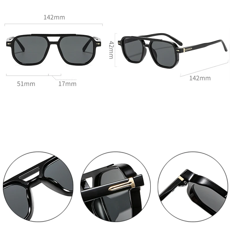 SO & EI Ins شعبية موضة مزدوجة الجسور مربع النظارات الشمسية النساء التدرج ظلال UV400 الرجعية الرجال تتجه المسامير نظارات شمسية