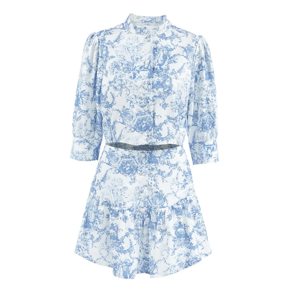 Gonna a maniche a cinque quarti stampata retrò moda donna Set da 2 pezzi Autunno Nuovo elegante abito da donna con gonna a linea sottile