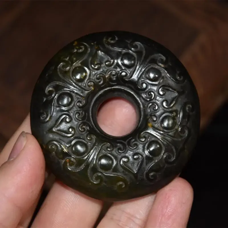 China Tibet Hongshan Culture Antique Natural Meteorite Carved Safety Button Statue Decoration Pendant Mascot