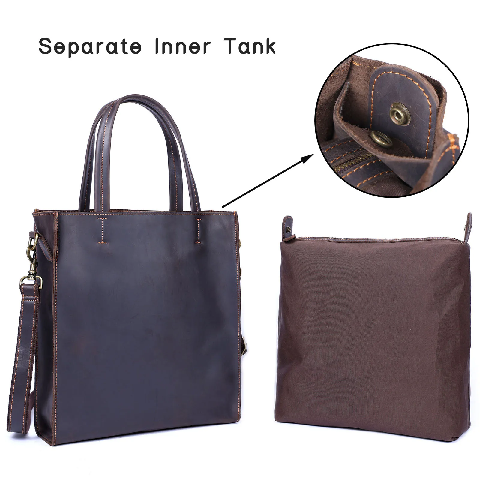 S.worker Vintage Echtleder-Tragetasche Herren-Handtasche Rindsleder-Schultertasche Damen Große Kapazität Umhängetaschen Schlicht Lässig – Detail 7