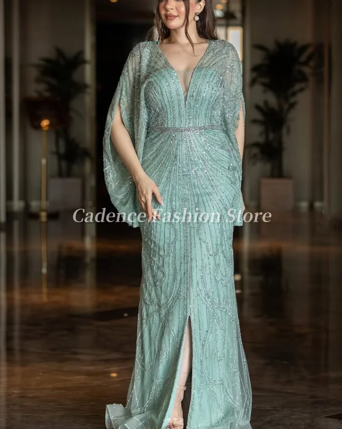 فساتين سهرة حورية البحر العربية الخضراء الأنيقة المخصصة مزينة بالخرز في دبي فساتين حفلة موسيقية طويلة فساتين الحفلات