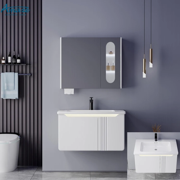 Mueble de baño de madera blanca con espejo, mueble de baño de diseño moderno, para colgar en la pared, nuevo, 2024