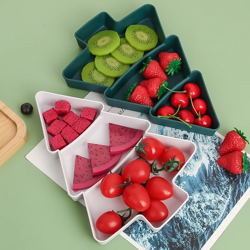 1 Christmas Tree Shaped Fruit Tray, Household 3 Plastic Plates, Can Be Loaded Snacks, Candy, Dessert, Suitable For Christmas