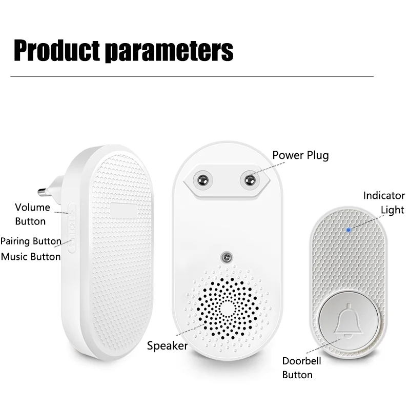 Timbre inalámbrico de 32 canciones, timbre de puerta de bienvenida, transmisión remota, alarma de seguridad de emergencia con un clic, enchufe de EE. UU. Y UE