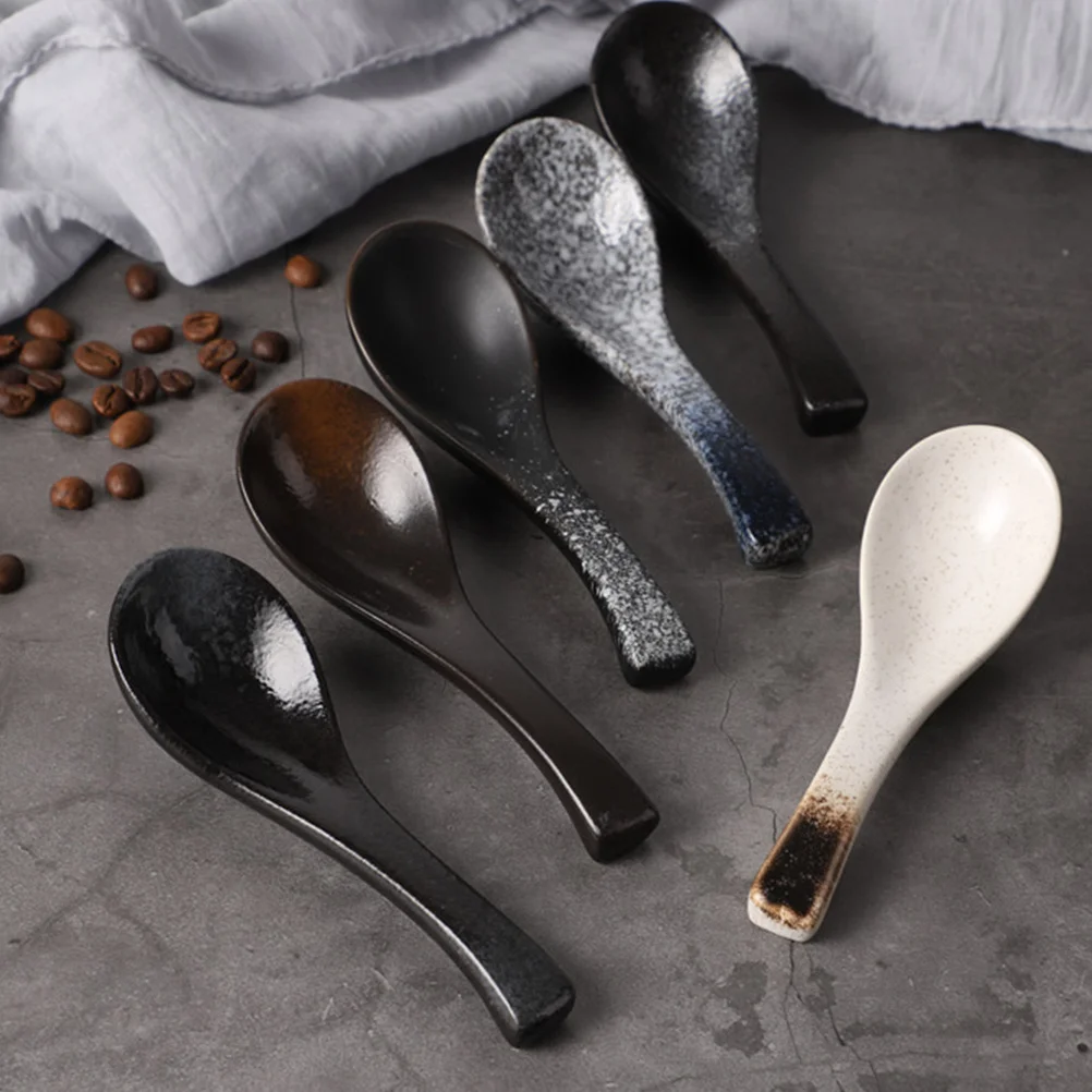 

5Pcs Japanese Style Ceramic Soup Spoons Smooth Surface Multi-Function Soup Serving Dinner Table Household Kitchen