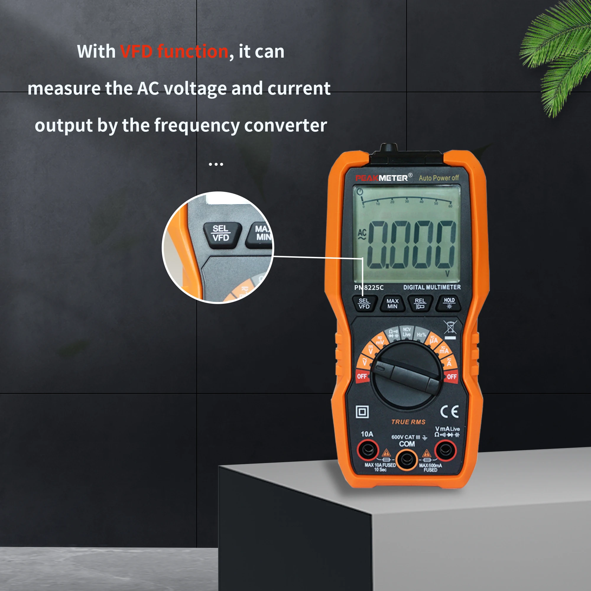 PEAKMETER PM8225C Digital Multimeter AC/DC 600V Auto Range True RMS Continuity Diode NCV Live Line Test 6000 counts Digital Mete