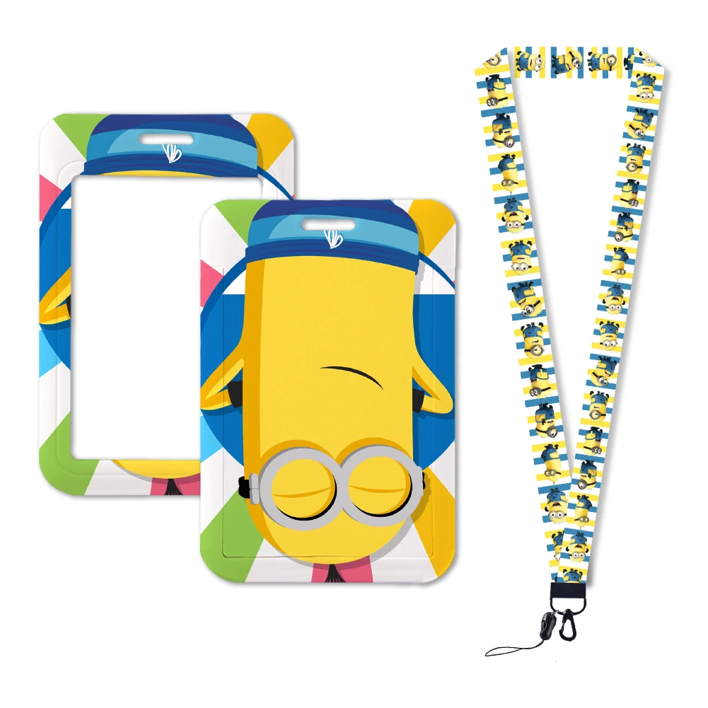 Cartoon Minions Super Cute Work Card Holder Work Permit Name Badge with Keychains Student Id Card Lanyard Holder Accessories