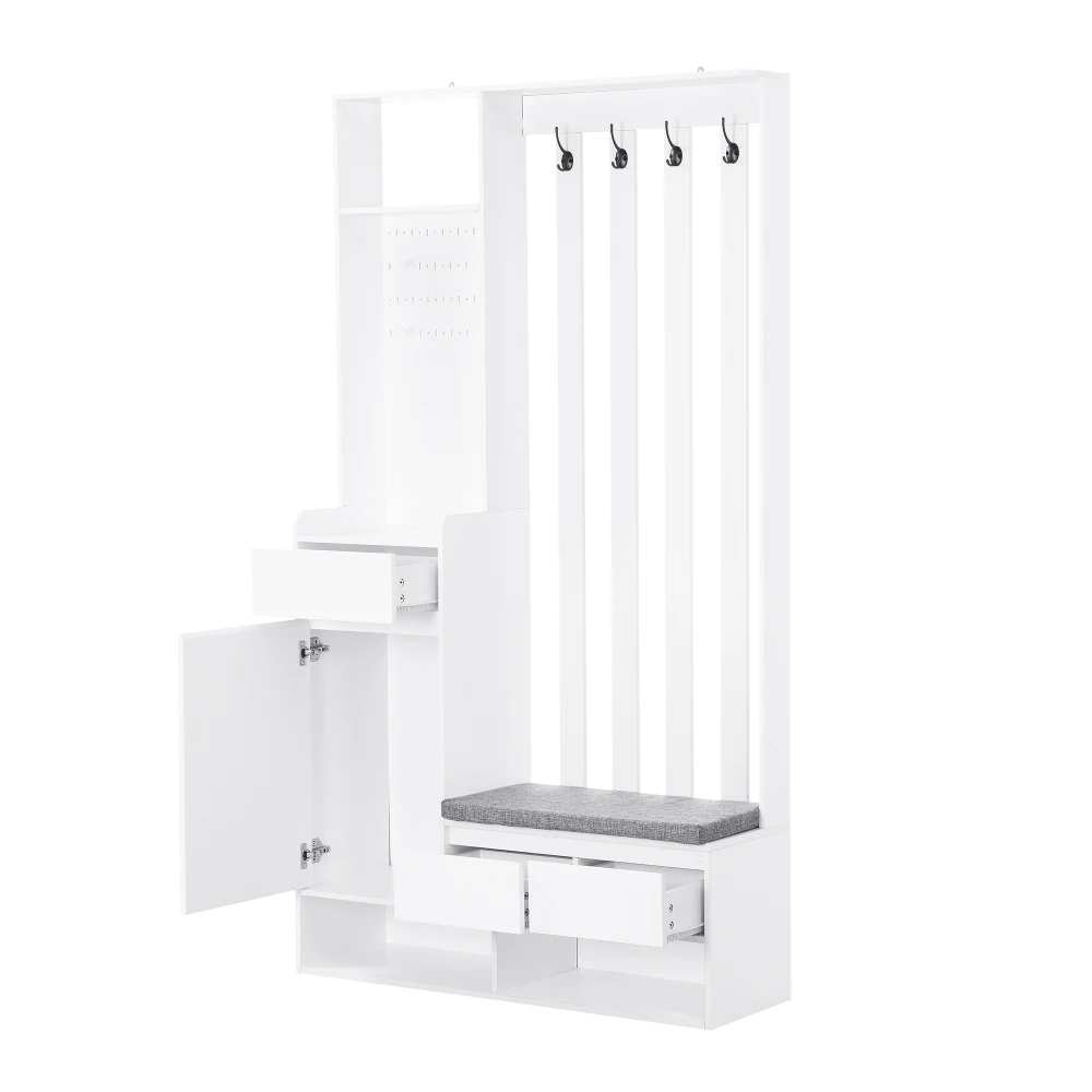 PINGGO Flur-Garderobe mit weicher Polsterung, langer Aufbewahrungsbank, multifunktionaler Schuhschrank für den Eingangsbereich, modernes Design, Plug-in-Schreibtisch – Detail 19