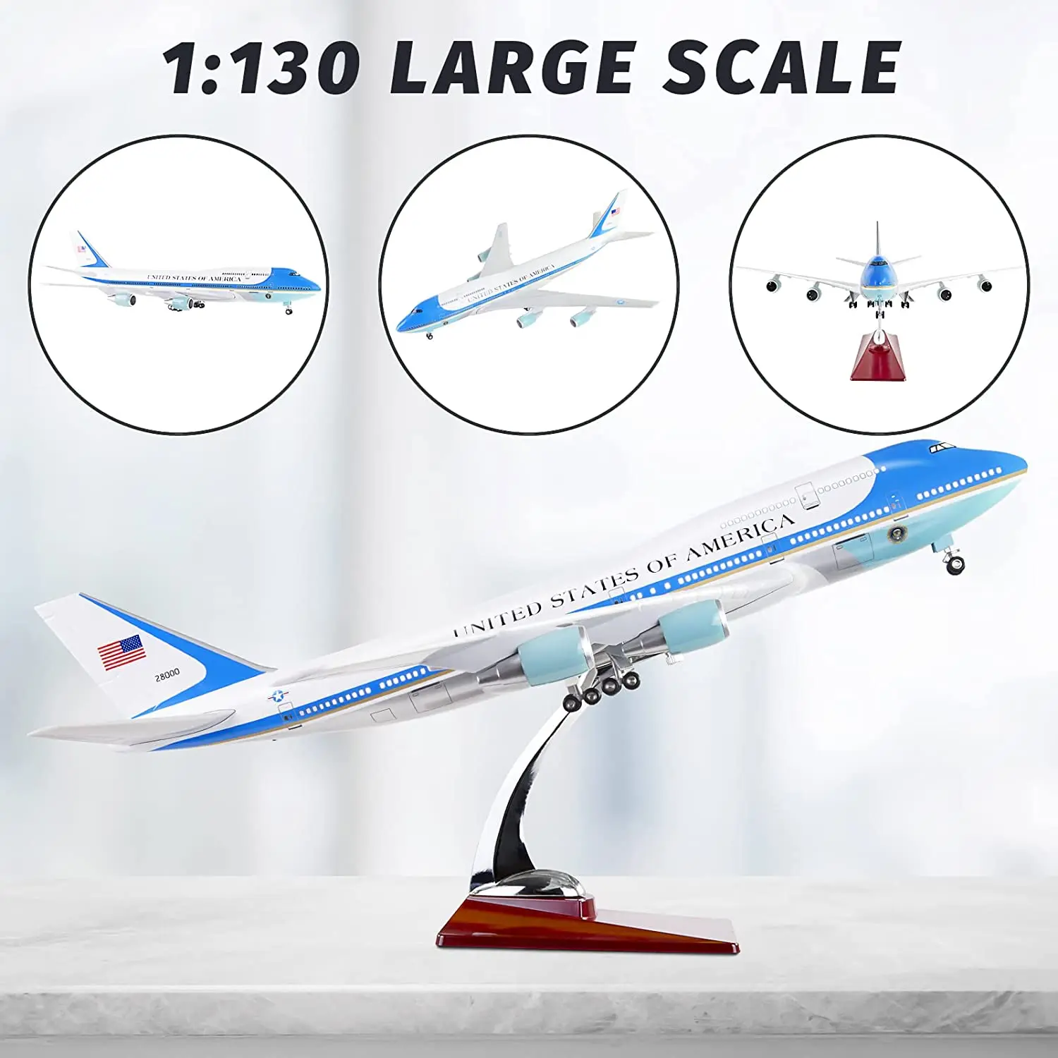 Imagem -03 - Air Force One Aircraft Airlines Avião Modelo com Luzes Brinquedos de Resina Boeing 747 17.2 Air Bus