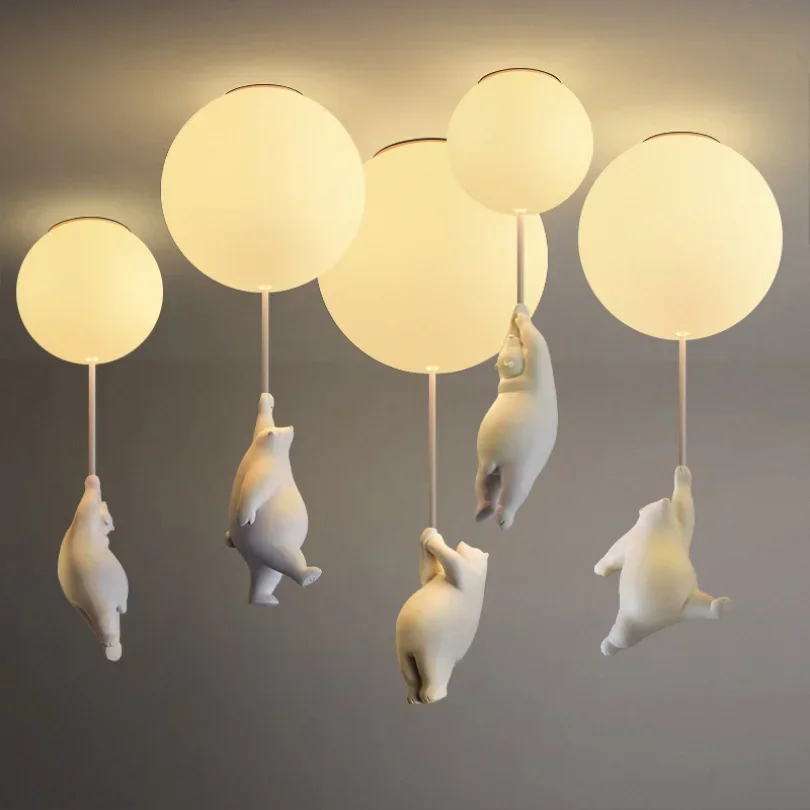 Kids Bear Pendant Light for Bedroom Balloon Hanging Lamp Ceiling Chandeliers Children Nursery School Decoration Cute Cartoon