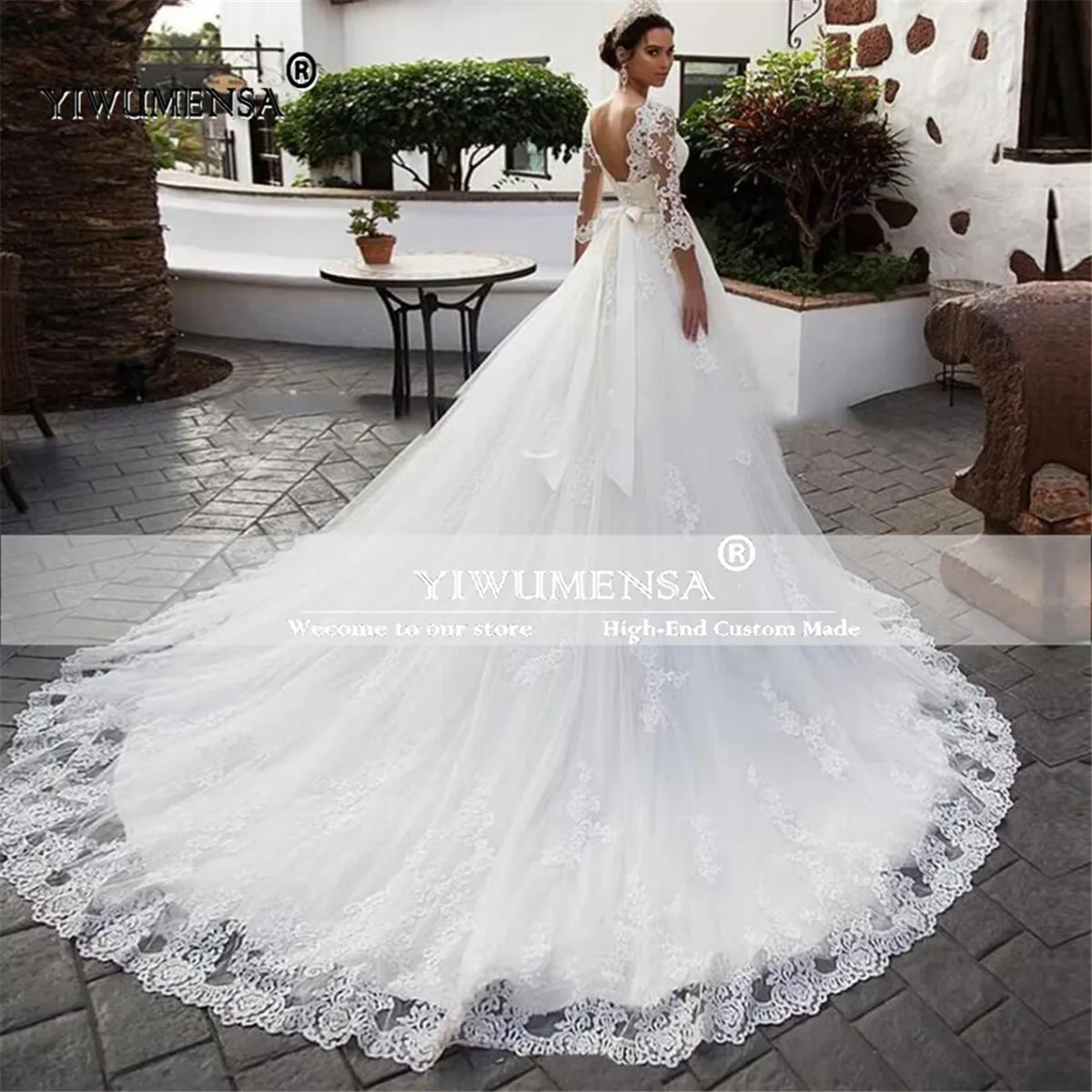 Eleganckie koronkowe suknie ślubne A Line Plus Size 3/4 rękawy aplikacje dostosowane szata De Marriage panna młoda suknie ślubne Plus rozmiar