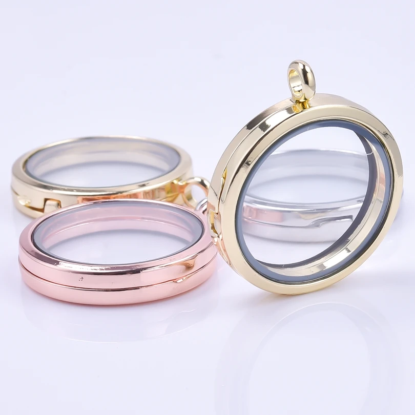 

10PCS 35mm Rose Gold Color Glass Floating Charm Locket Medaillion Relicario Photo Necklace For Women Men Jewelry Craft Pendant