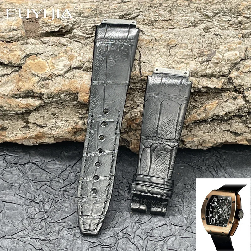 

FUYIJIA Luxury Custom RICHARDMILLE Watch Band Top Alligator Strap 24MM Calibrator Crocodile Skin Watchbands Genuine Leather Belt