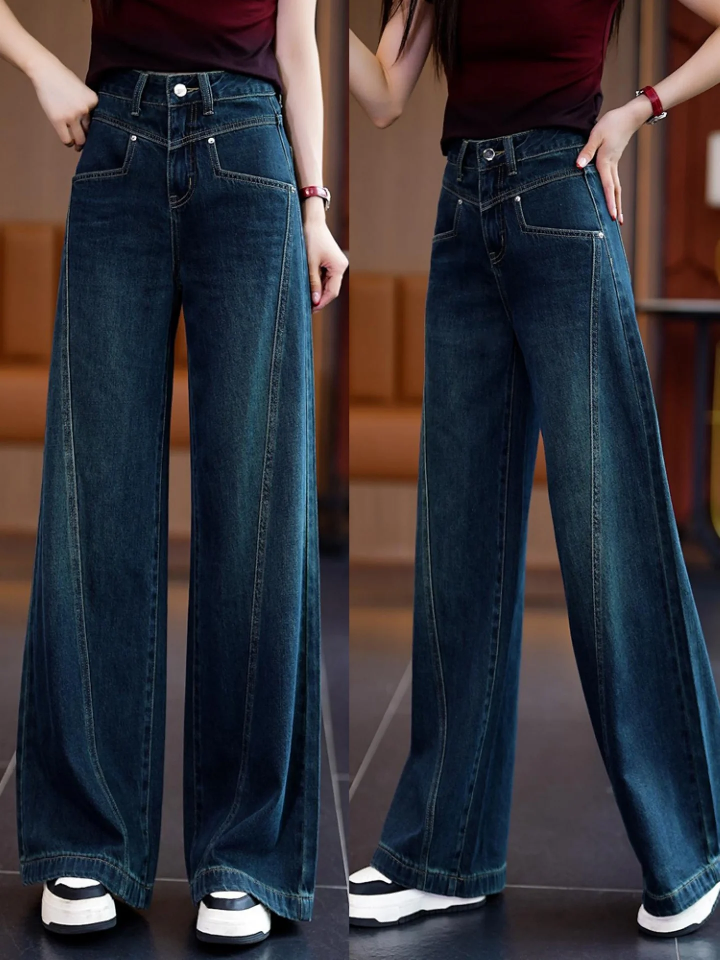 

Women's Denim Wide Leg Pants Floor-Length Casual Straight Loose Fit Autumn New Style High Waist Cotton Jeans Casual Wear