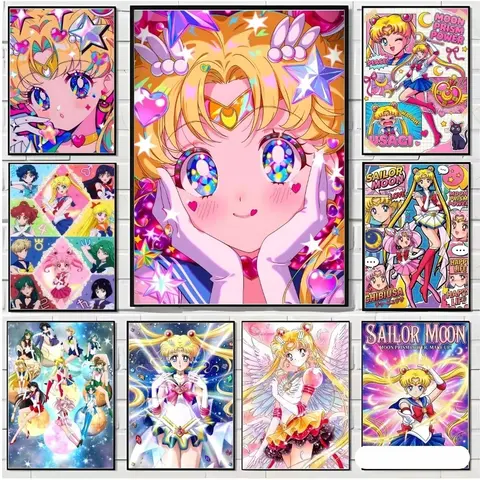 Anime S-Sailor Moon 5D DIY Full Round Diamond Painting Home Living Room Bedroom Bar Aesthetic Decoration