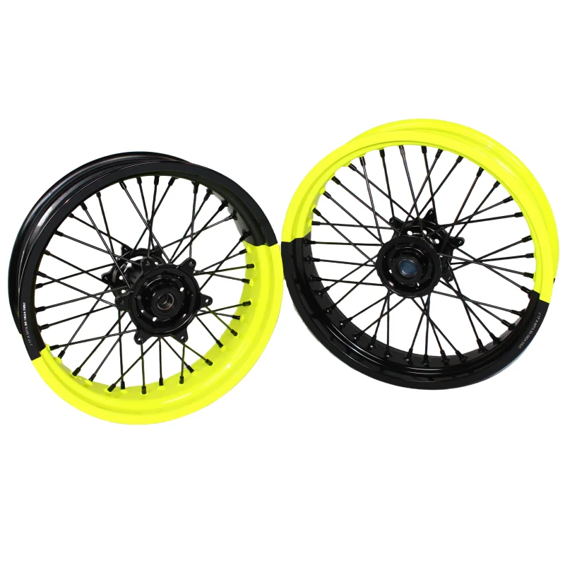 

Motorcycle Supermoto Wheels Set For CR/CRF 125 250 Black Spoke And Rims Alloy Hub Nipples
