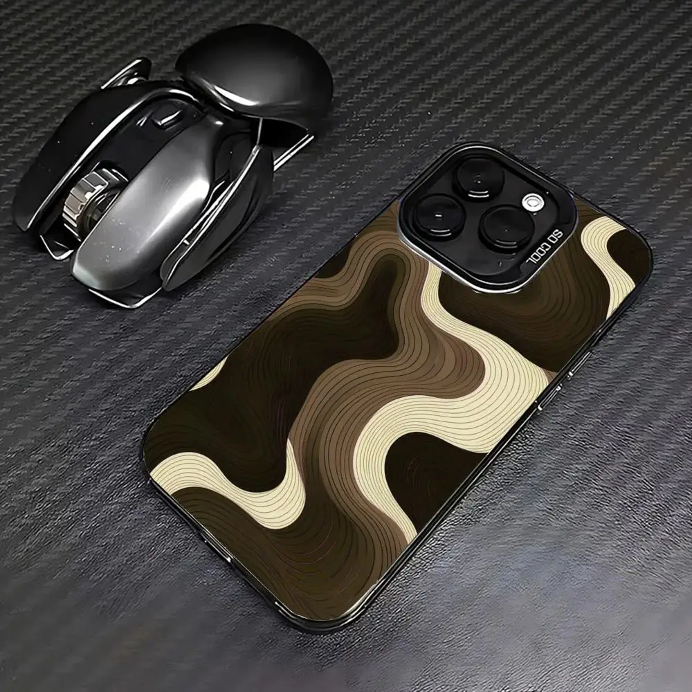 

Coffee color abstract line phone case for iPhone 16 15 14 13 12 11 Pro/ Max/Plus shock-proof rear cover anti-fingerprint
