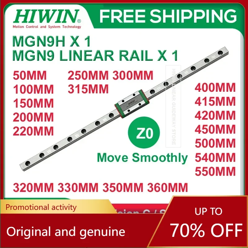 Stainless Hiwin MGN9H MGN9 Linear Guides Rail 50 100 150 200 300 350 360 400 415 420 450 470 500 540 550mm + Hiwin MGN9H Block