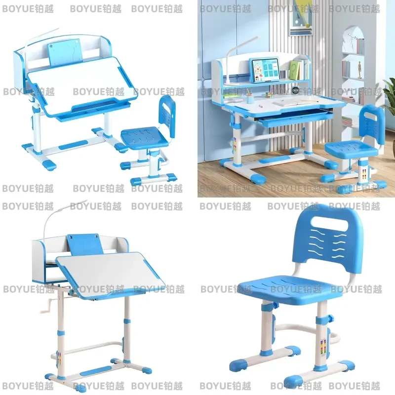 Kids Study Desk and Chair Set with Adjustable Reading Stand Ergonomic Writing Table for Children Home Learning Furniture