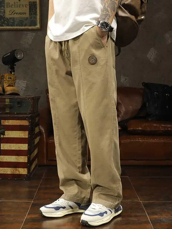 

Retro Simple Sle Men's Loose Casual Pants American Trendy Straight Leg Workwear Trousers Autumn Spring Wide Leg Trousers