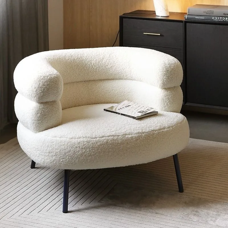 Fashion Lamb Wool Lazy Sofa Single Accent Chair Soft Cosmetic Vanity Chair for Bedroom Cloakroom Living Room