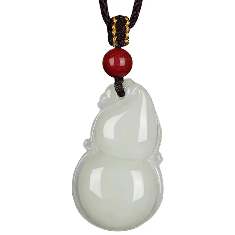 

Natural Hetian Jade Gourd Pendant Ruyi Jade Pendant Necklace for Women Men Blessing of Fortune and Peace Gifts