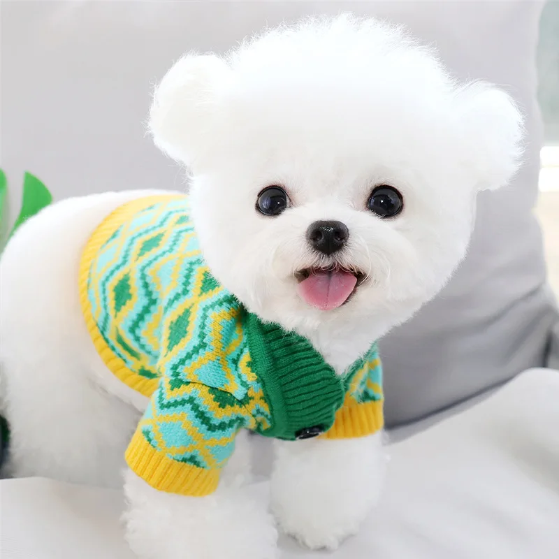 Dog Clothes for Small Dogs Pet Dog Sweater Coat Chihuahua French Bulldog Clothing Stripe Print Luxury Cardigan Knitted Sweater