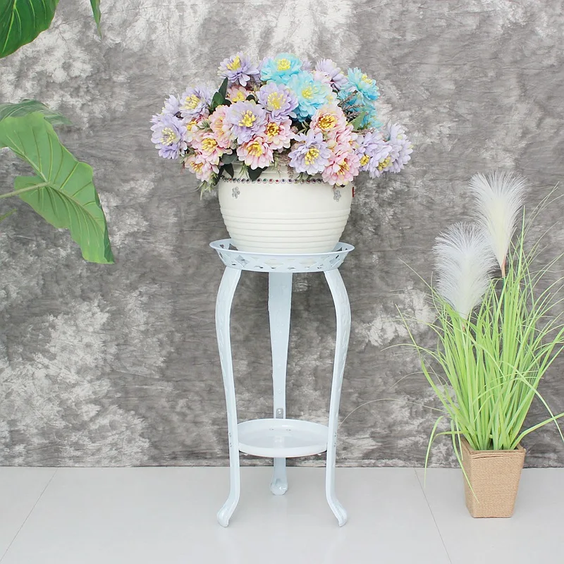 Bastidores de flores de hierro de estilo europeo, balcones de interior, patios minimalistas, soporte de maceta para plantas hortícolas de doble capa