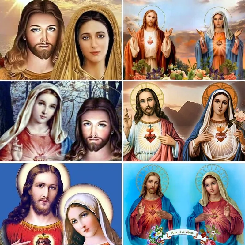 5D Diy Diamond Painting Sacred Heart Jesus and Mary Picture Handmade Full Square Rhinestone Embroidery Mosaic Cross Stitch Decor