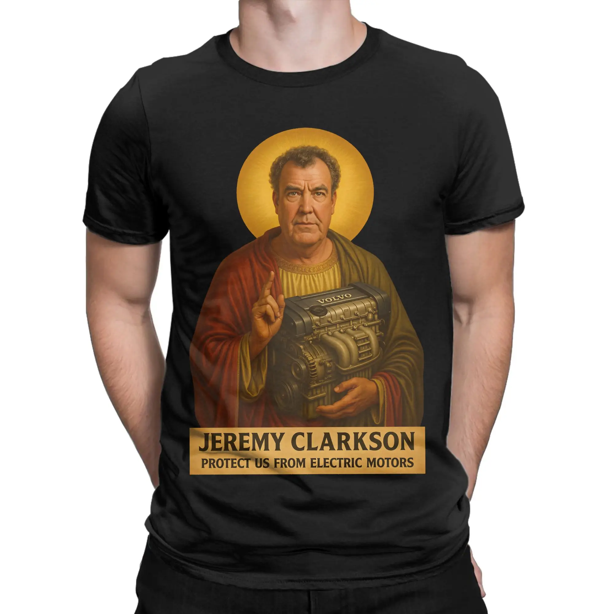 Funny Jeremy Clarkson Protect Us From Electric Motors Tshirts Men Cotton Short Sleeve  Crewneck Summer Clothing