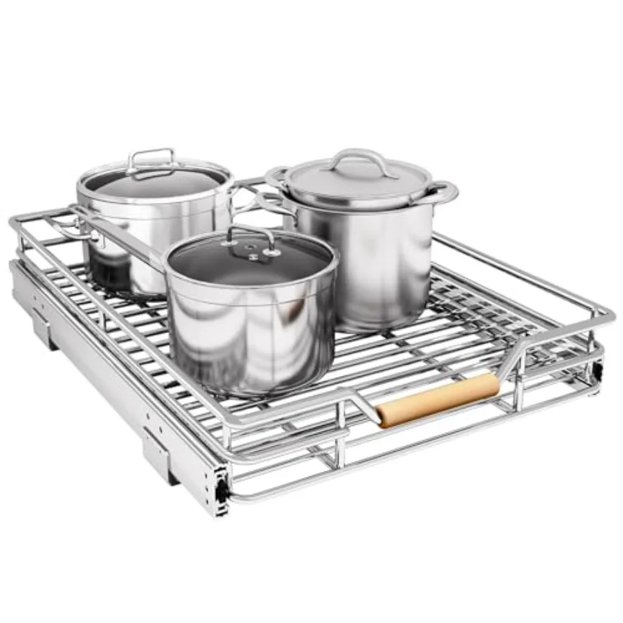 

Heavy Duty Smooth Sliding Under Cabinet Shelves for Pots and Pans, Full-Extension Roll out Drawers, Slide out Organization for