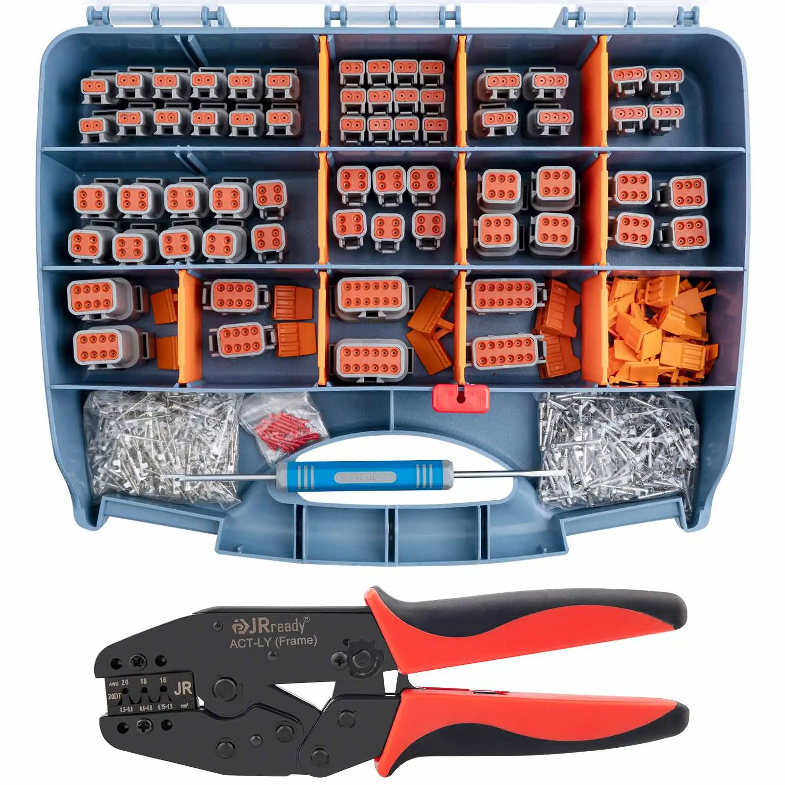 

JRready ST6331-20DTM 415 PCS Deutsch DTM Connector Kit 2 3 4 6 8 12 Pin Waterproof Connectors, Deutsch Crimp Tool ACT-LY-20DTM