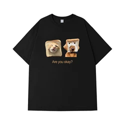 Spoof Are You Okay CatDog Print Tshirt Men Women Tee Shirt Summer Fashion Hip-hop Short-sleev Creativity Novelty Streetwear Tops