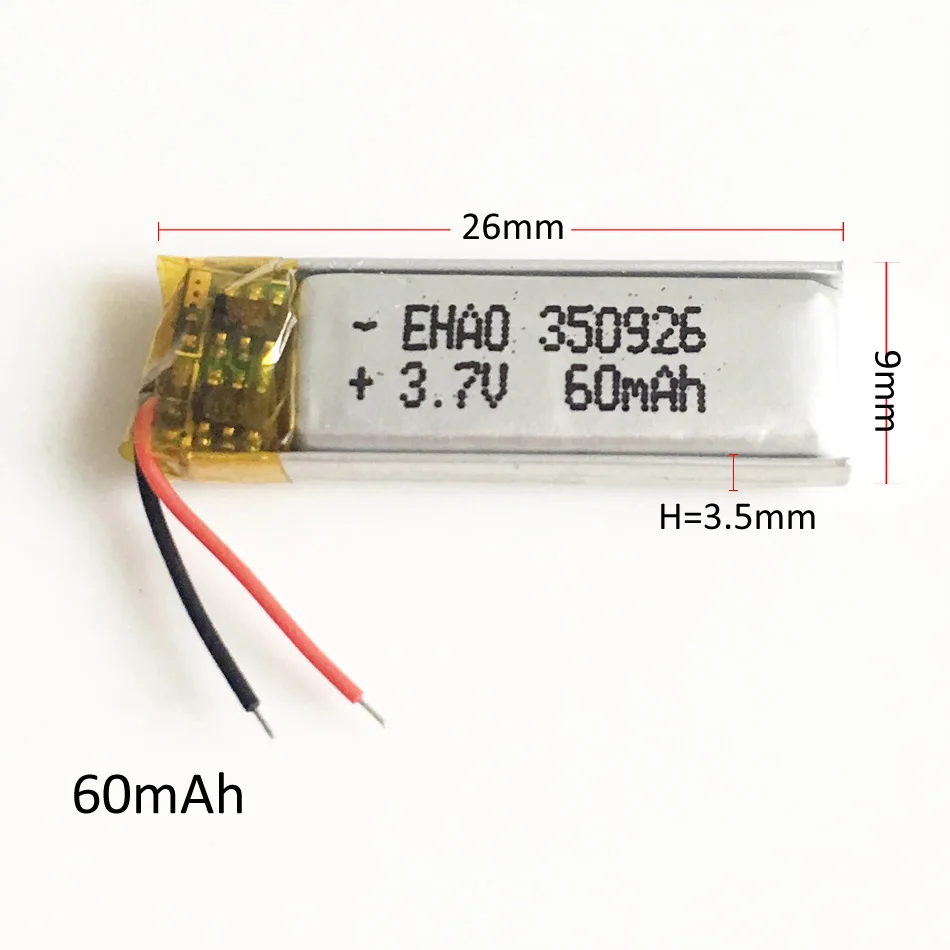 EHAO 350926 3.7V 60mAh lithium polymer lipo rechargeable battery li cells for MP3 bluetooth MID headset headphon video pen