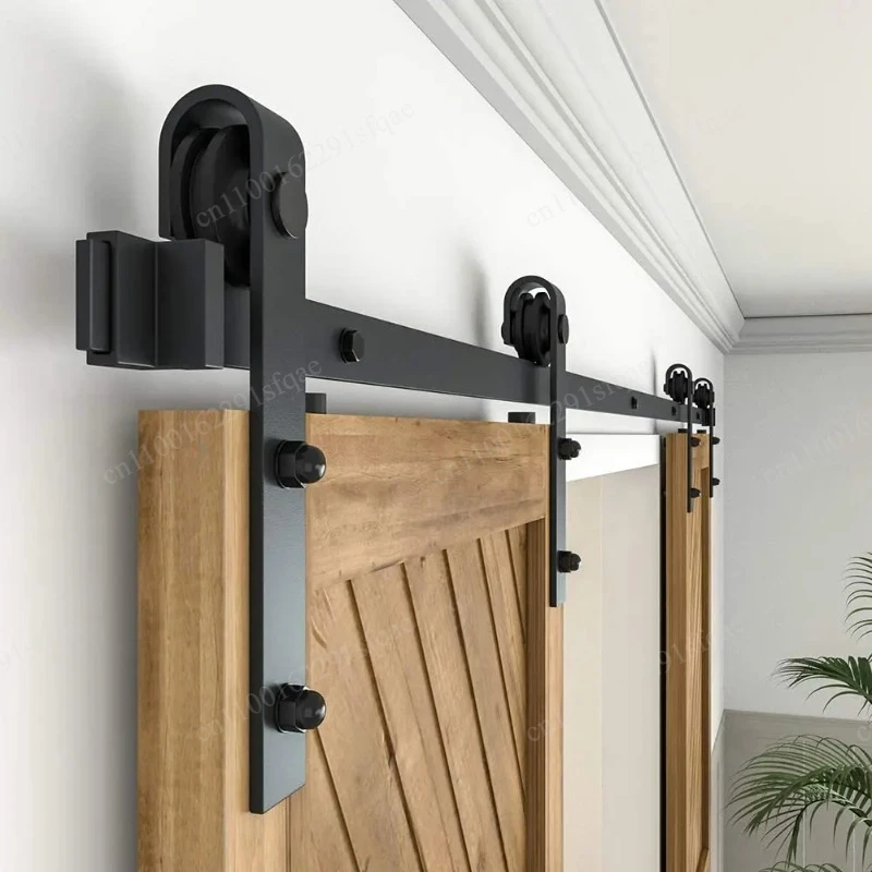 4-16FT  Barn Door Fittings Set for Double Door  J-Shaped Barn Door Slide Hardware Kit Top Hanging Roller Rail