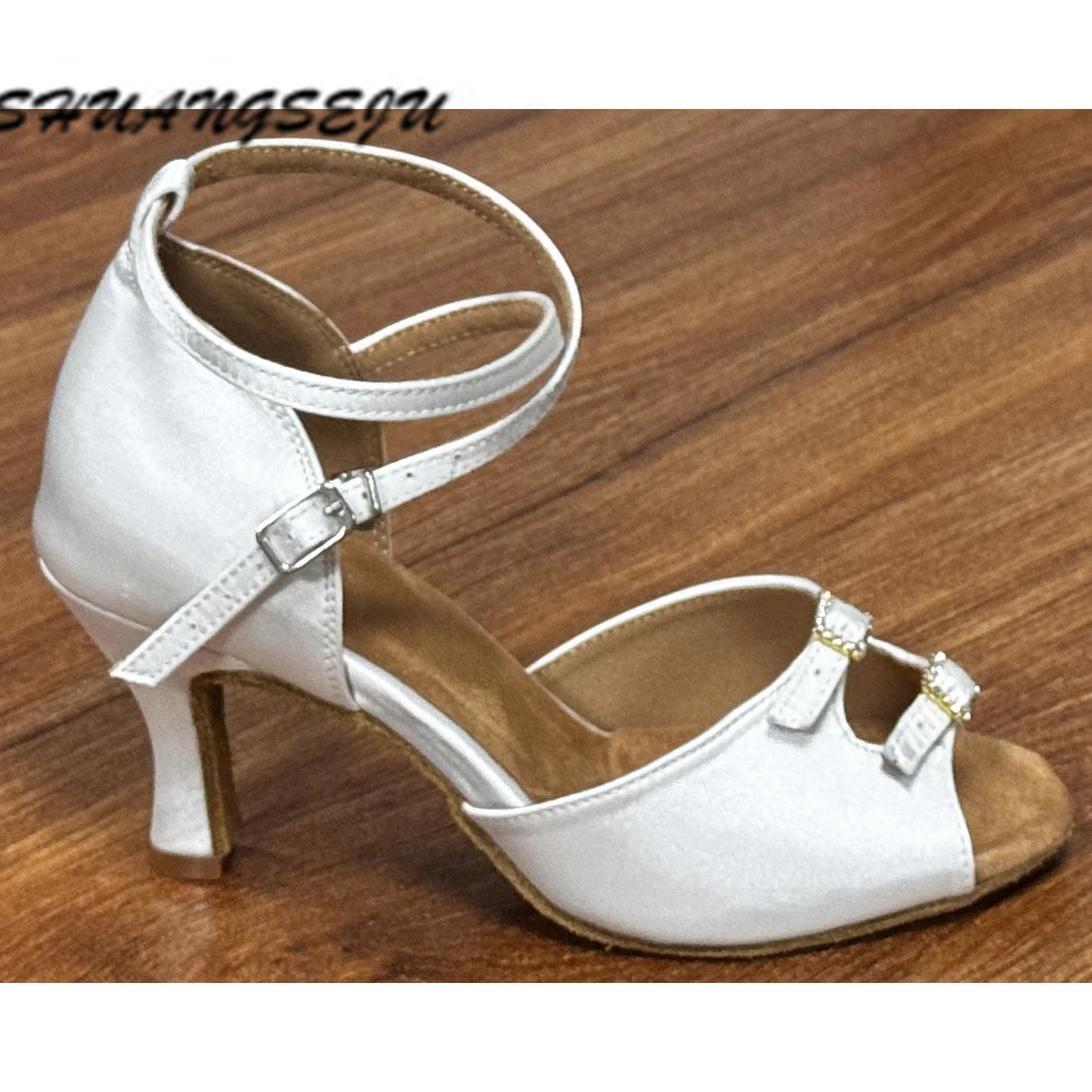 

SHUANGSEJU White satin Latin dance shoes, shiny wedding shoes, sexy Bachata social dance shoes, Salsa high-heeled dance shoes7.5