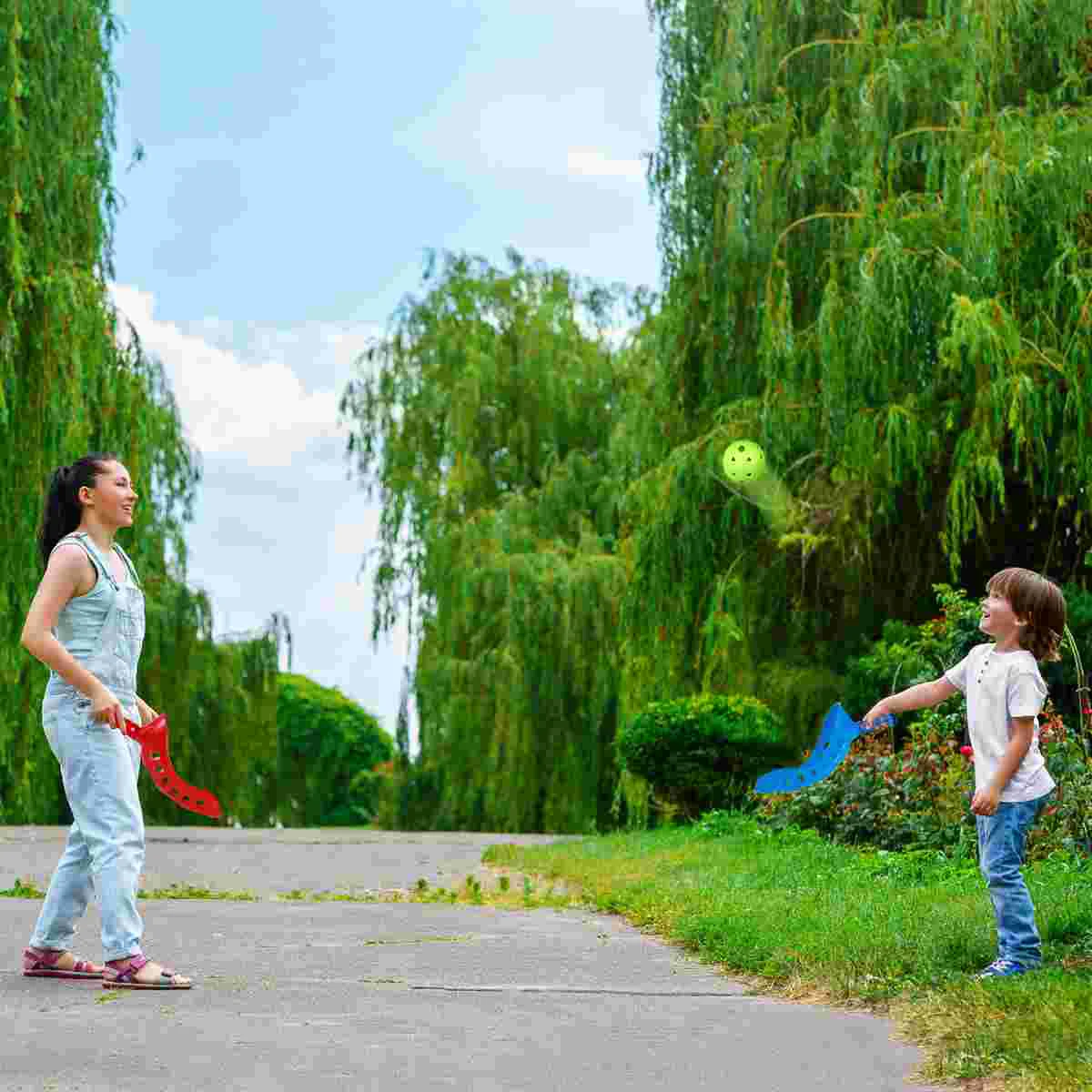 TOYMYTOY Scoop Ball Game Scoop Toss & Catch Set Outdoor-Sport-Strandspiel für Kinder (Blau Rot Gelb)