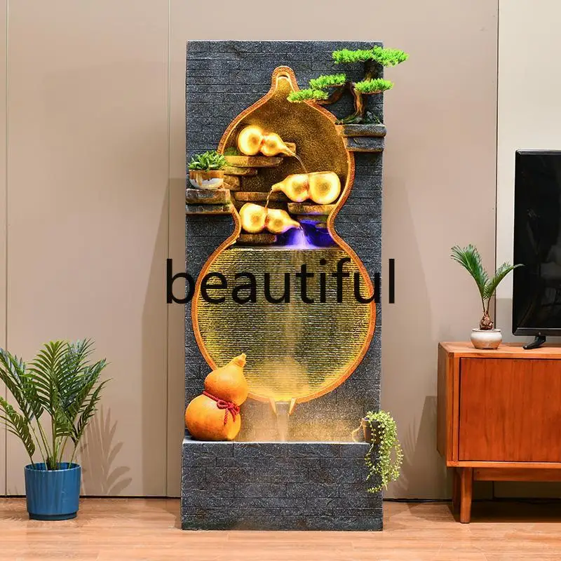 

rockery, flowing water wall, water curtain, fountain, fish tank, living room entrance, fish farming, decorative floor