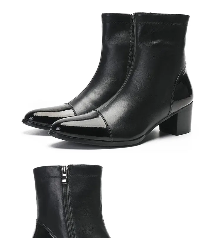 Frühling andAutumn Männer hochhackigen Quadratische kopf Bühne Laufsteg Hochzeit Stiefel top schicht rindsleder Starke Ferse Partei Heighten männer der Stiefel – Detail 13