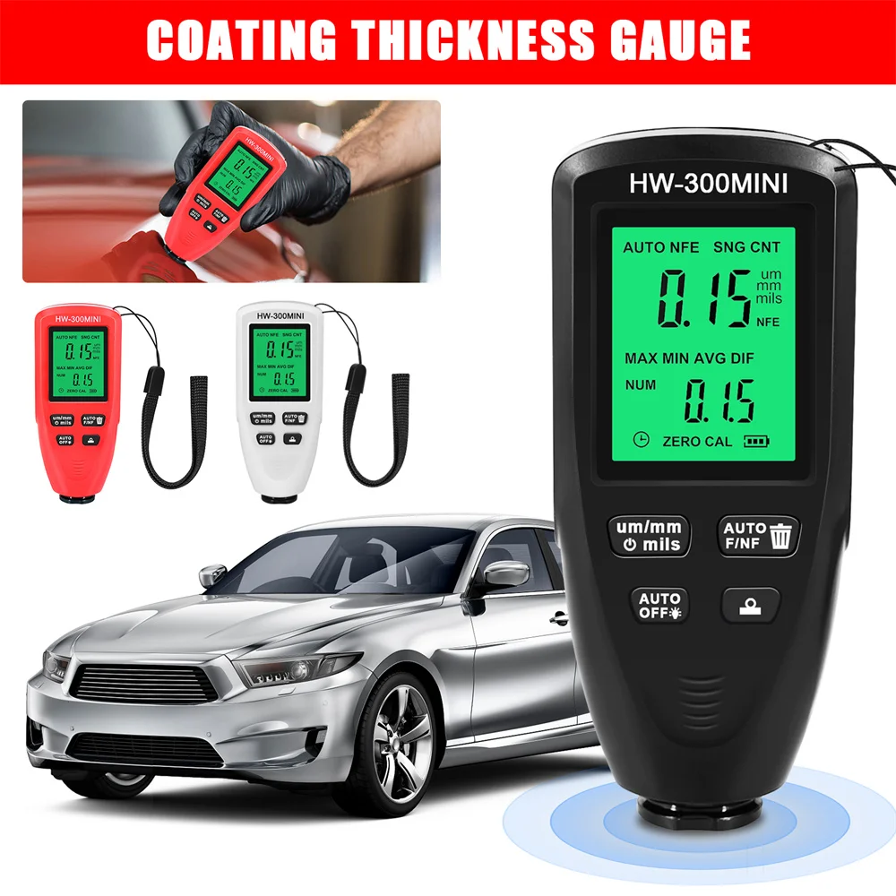 HW-300PRO Car Paint Coating Thickness Gauge Car Paint Electroplate Metal Coating Thickness Tester Meter 0-2000μm Fe & NFe Probe