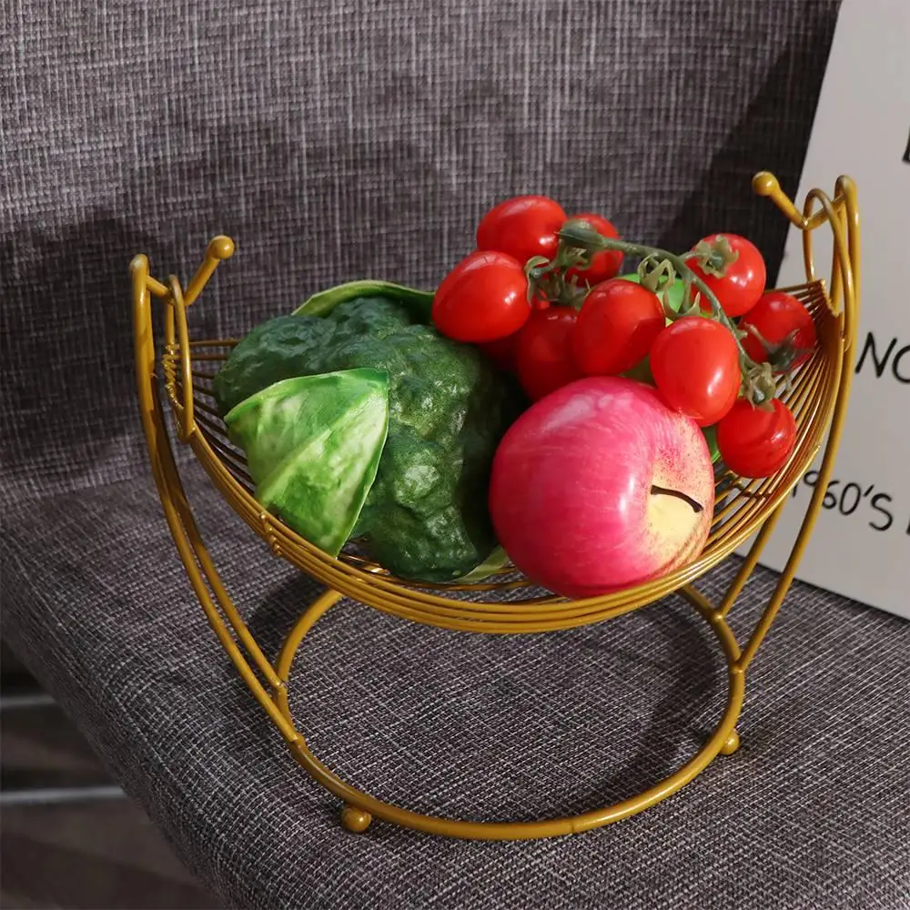 

1pc Iron Wire Fruit Vegetable Basket Gold Hammock Shaped Storage Plate Kitchen Accessories Bread