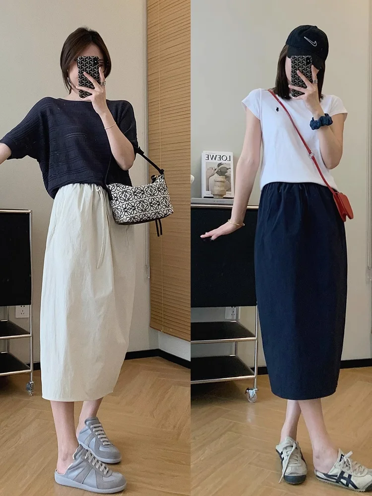 アウトドア軽量速乾エアブロッサムスカート レディース 夏新作 ハイウエスト スリット入り ミディ丈 カジュアル ハーフ丈スカート