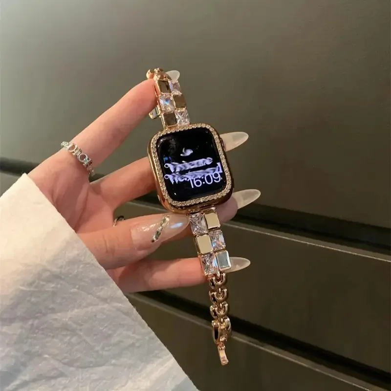 

Роскошный бриллиантовый ремешок для iWatch Ultra 9 8 7 42 мм 45 мм 49 мм Девушка BlingBling Металлический ремешок для Apple Watch 38 мм 40 мм 41 мм 6 5 SE 4