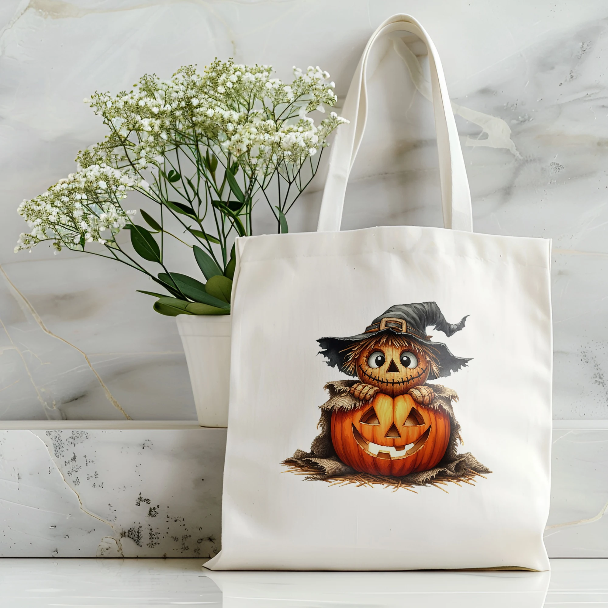 Canvas shoulder bag suitable for both men and women, women's handbag, skeleton pumpkin ghost handbag, funny Halloween