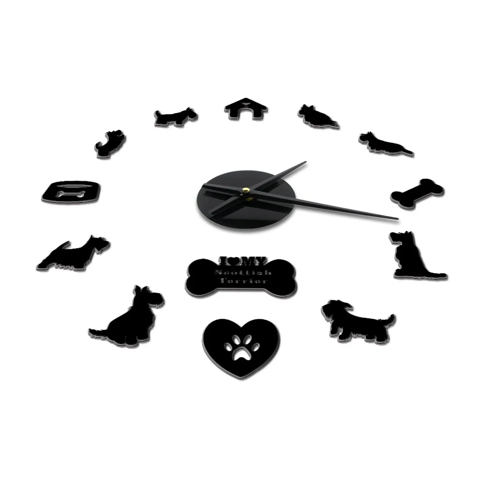 Scottish Terrier duży zegar ścienny Aberdeen Terrier kocham moją Scottie naklejka do zrobienia w domu bezramowa duży zegar ścienny cichy ruch zamiatania — zdjęcie 2